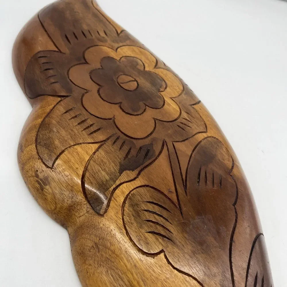 Hand Carved Monkeypod Freeform Wood Tray Leaf Shape Flower Designs 3‎ Sections